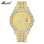 潮流镶水钻表带男士石英手表时装满品牌时尚金色玫瑰金女国产腕表