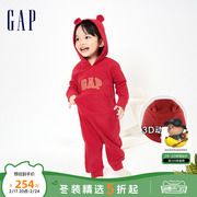 Gap婴儿冬季新年LOGO法式圈织软连体衣龙年新春红色爬服855734