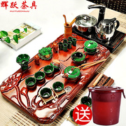 辉跃茶具套装家用陶瓷功夫茶杯，整套科技木茶盘，茶台电热磁炉茶道