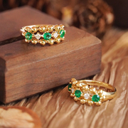 宝创集18k黄金镶嵌0.39克拉swat祖母绿戒指多颗宝石，宽版戒壁厚金
