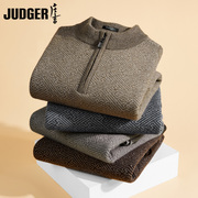 加厚100%羊绒庄吉轻奢品商务高端半高领拉链男装毛衣冬季保暖