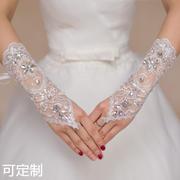 欧美蕾丝新娘婚纱礼服，手套树脂手工缝钻露指手套蕾丝亮片手袖