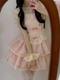 里雾诗之春层层蛋糕，公主裙粉色甜心少女小个子，法式重工蓬蓬连衣裙