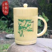 带柄杯带盖本色竹杯茶杯，水杯天然环保，旅游景区竹子工艺品