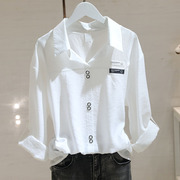白色衬衫女长袖2023春季宽松显瘦设计感小众套头高级感上衣潮