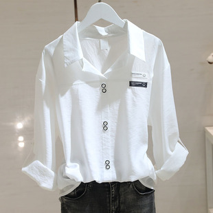 白色衬衫女长袖2023春季宽松显瘦设计感小众，套头高级感上衣潮