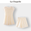 拉夏贝尔lachapelle法式甜美套装女夏季小飞袖，衬衫短裤两件套