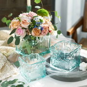 网红冰雕玻璃方缸水培植物，绿萝铜钱草花瓶创意，摆件客厅桌面北欧风