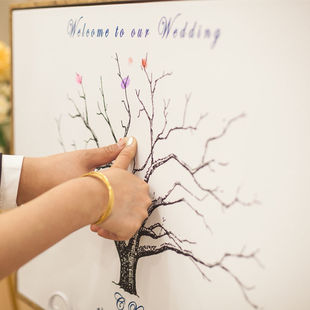 婚礼签到创意框结婚祝福板毕业指纹签到树同学，签名台相框画签到本
