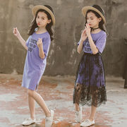 女童紫色连衣裙2022夏装洋气，时髦12中童大童公主14岁套装裙子