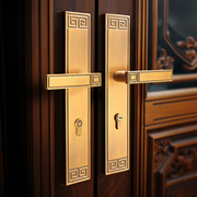 新中式门锁室内卧室房门锁家用静音对开木门锁具大门把手复古中式