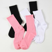 3双粉色纯色袜子日系女中筒袜白色男长袜百搭街拍潮袜情侣
