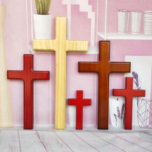 沁美地教会装饰实木十字架，墙挂壁挂饰品客厅木质大红色多色