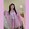 甜心轰炸机日系甜美粉色格子长袖衬衫女春秋季小个子学生衬衣外套