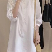 白色圆领连衣裙女2023春季韩c版小个子宽松休闲七分袖衬衫短