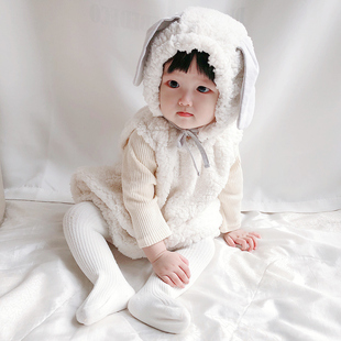 韩版童装网红婴儿可爱宝宝动物造型哈衣服小羊连体衣秋冬装爬爬服