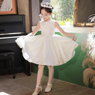 女童公主裙洋气白色花童小女孩婚礼礼服儿童钢琴演出服生日夏季女