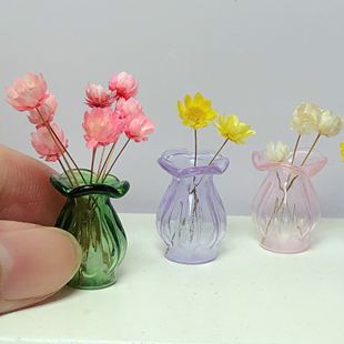 1 12娃娃屋配件 微缩模型玩具玻璃花边花瓶 迷你房间拍摄道具摆设