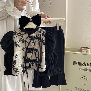 女童秋装套装2023轻复古新中式中国风春秋款儿童两件套秋季潮