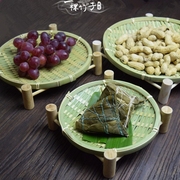 中式创意复古餐盘茶点盘糕点餐具早餐特色家用碟木竹编托盘果盘子