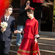 时光裁剪初言红色新中式，马面裙套装，女新娘结婚上衣24织金