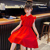 女童连衣裙夏装洋气红色裙子，儿童背心裙飞袖棉布裙女孩公主裙