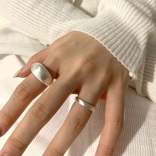 简约磨砂拉丝戒指女个性，素圈冷淡风百搭s925银开口指环网红食指戒