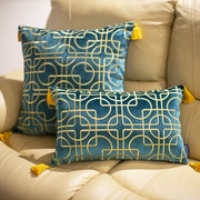 欧式客厅沙发抱枕套样板房靠垫，丝绒刺绣靠枕含芯墨绿色腰枕长方形