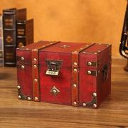 贵重物品收藏盒木箱长方形复古收纳储物带锁的保管首饰小匣子隐私