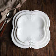 w1962欧洲法式餐具纯白色骨瓷，浮雕蝴蝶造型，方盘套盘骨瓷餐盘甜品