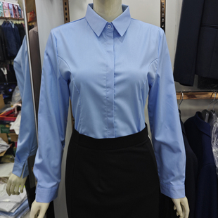 商务职业衬衫女长袖白衬衣正装上班竹纤维免烫抗皱工装棉寸衫藏蓝