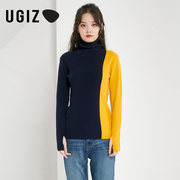 UGIZ冬季韩版女装修身显瘦拼色长袖高领套头针织衫女UDWD710