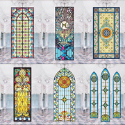 复古彩色教堂玻璃贴膜，窗户磨砂静电自粘贴纸，透光不透明防遮光