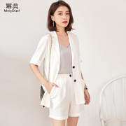 雪纺西装外套女春夏，薄款2024韩版气质网红小西服，白色短裤套装