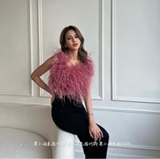 果小姐泰国 设计师 时尚气质飘逸羽毛吊带上衣