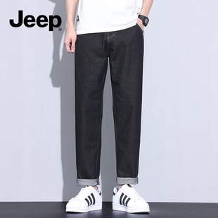 jeep吉普牛仔裤2024男直筒修身休闲长裤黑色春秋，潮流高级男裤