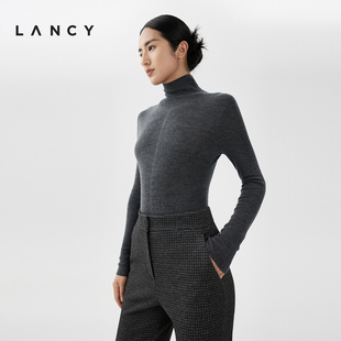 LANCY/朗姿春季高领羊毛打底针织衫修身套头内搭简约气质