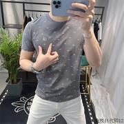 短袖T恤男夏季薄款韩版潮流修身圆领印花体恤男士时尚休闲上衣服