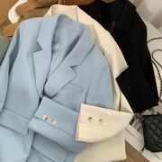 极速西装外套女春季韩版经典两粒扣气质浅蓝色网红小西服