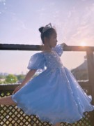 出租短裙蓝色迪士尼公主裙女童礼服模特走秀唱歌主持生日钢琴演出