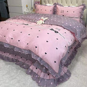 轻奢高级全棉纯棉100四件套，紫色床单公主风网红粉色床上用品