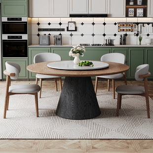 白蜡实木大圆餐桌椅组合带转盘，现代简约小户型，北欧复古风家用饭桌