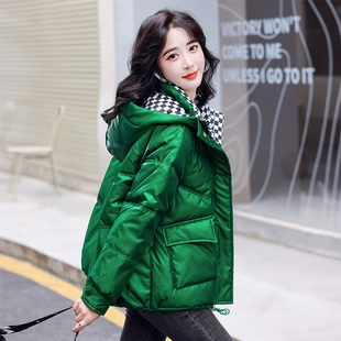 羽绒棉服女冬f季2023年韩版短款亮面拼色斗篷时尚加厚棉衣外