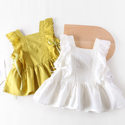 女童纯棉娃娃衫上衣夏季洋气白色小衫儿童装宝宝无袖花边衬衫