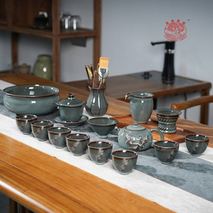 龙泉青瓷手工冰裂高档茶具，套装陶瓷铁胎客厅，家用功夫茶壶盖碗送礼