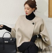 韩国daba羊毛呢双面绒，大衣女优雅气质，蝙蝠袖斗篷披肩短款外套