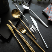 北欧304不锈钢全套牛排叉勺三件套筷子西餐餐具套装叉两件套