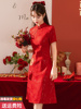 新中式国风女装2023夏季红色，婚纱改良版旗袍，连衣裙敬酒服订婚礼服
