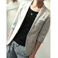 2012夏装新款中袖亚麻西服休闲外套修身衣服白色男士七分袖小西装