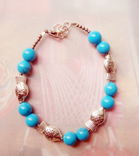  云南民族复古饰品批发 藏饰藏银鱼手镯 苗银绿松石彩石手链SL075